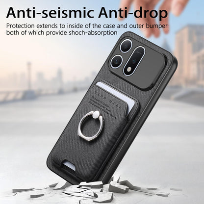 For Honor Win Turbo 5G Twill Fabric Card Bag Ring Magnetic Back Phone Case(Black)