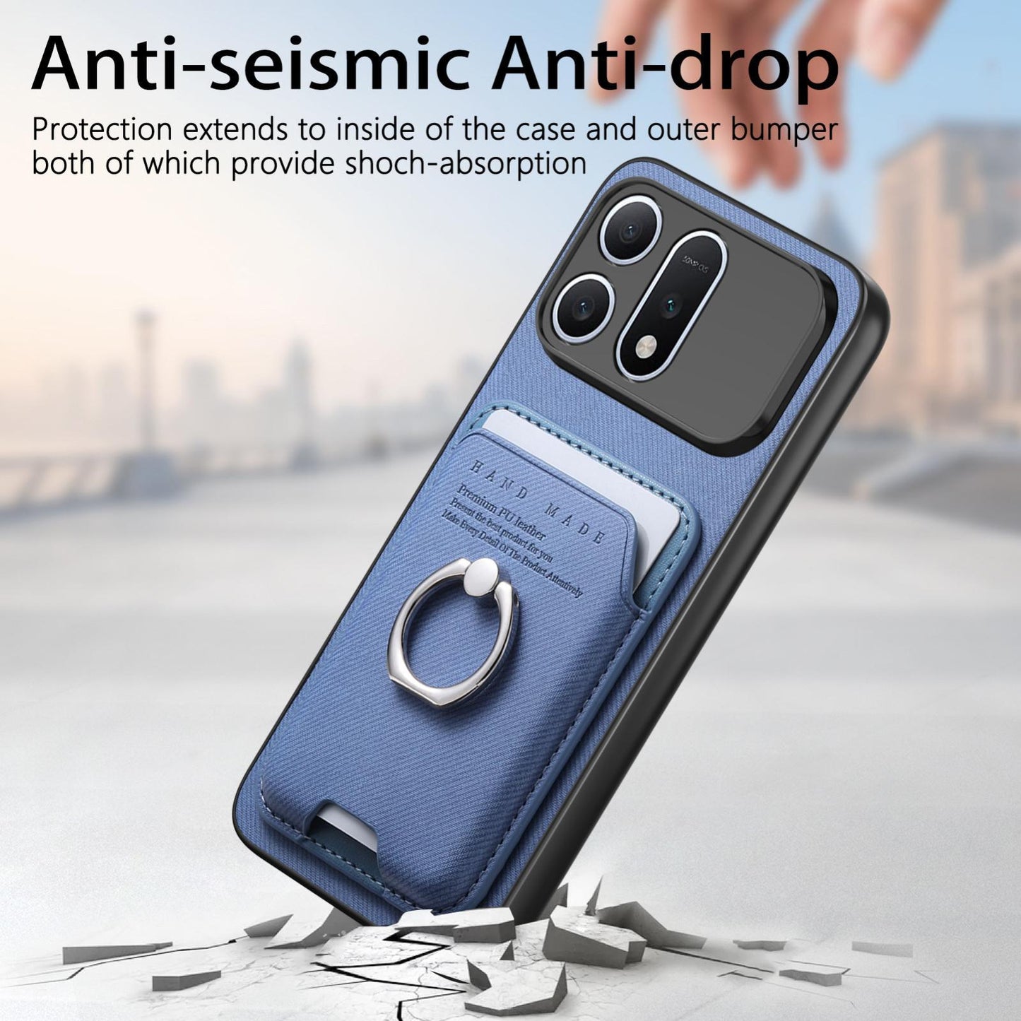 For Honor Win Turbo 5G Twill Fabric Card Bag Ring Magnetic Back Phone Case(Blue)
