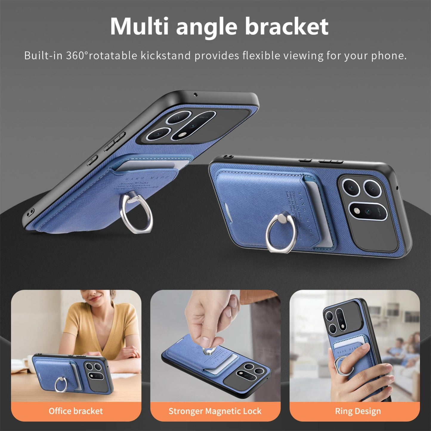For Honor Win Turbo 5G Twill Fabric Card Bag Ring Magnetic Back Phone Case(Blue)