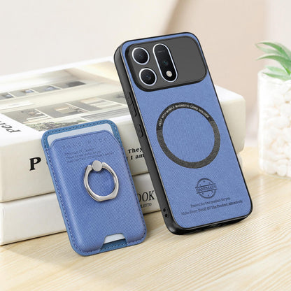 For Honor Win Turbo 5G Twill Fabric Card Bag Ring Magnetic Back Phone Case(Blue)