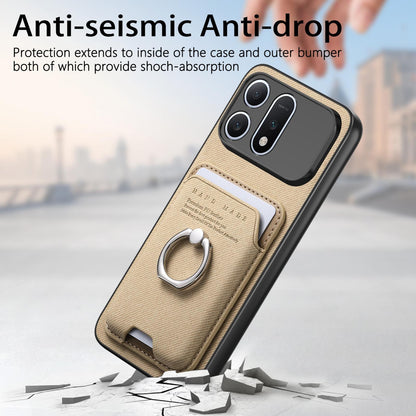For Honor Win Turbo 5G Twill Fabric Card Bag Ring Magnetic Back Phone Case(Khaki)
