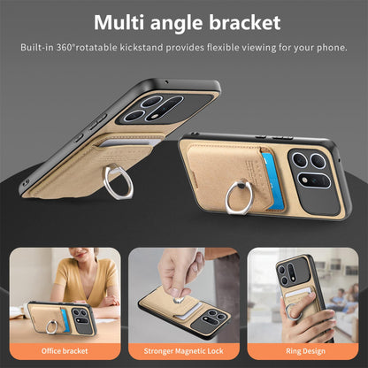 For Honor Win Turbo 5G Twill Fabric Card Bag Ring Magnetic Back Phone Case(Khaki)