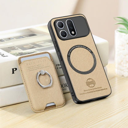 For Honor Win Turbo 5G Twill Fabric Card Bag Ring Magnetic Back Phone Case(Khaki)