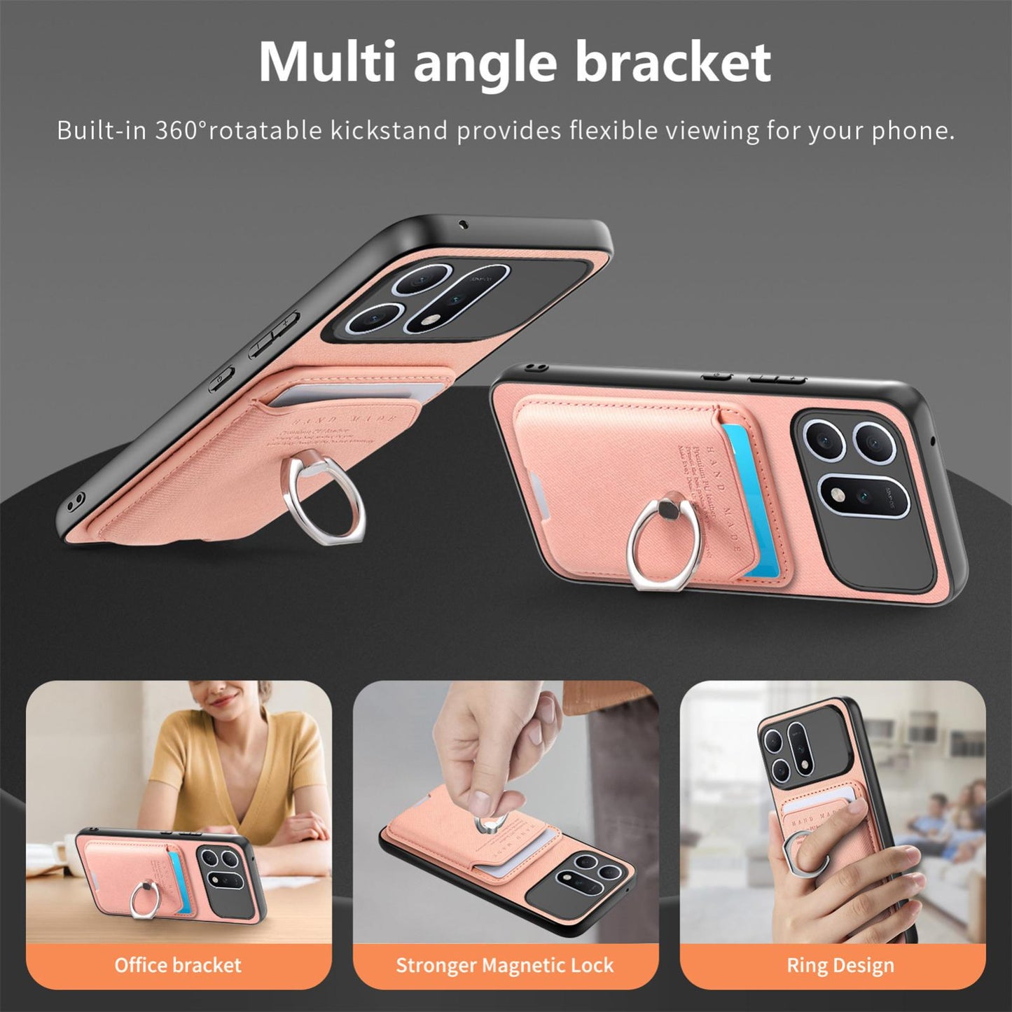 For Honor Win Turbo 5G Twill Fabric Card Bag Ring Magnetic Back Phone Case(Pink)