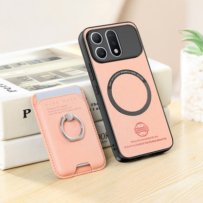 For Honor Win Turbo 5G Twill Fabric Card Bag Ring Magnetic Back Phone Case(Pink)