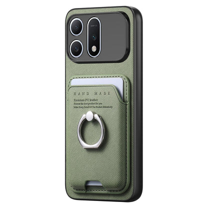 For Honor Win Turbo 5G Twill Fabric Card Bag Ring Magnetic Back Phone Case(Green)