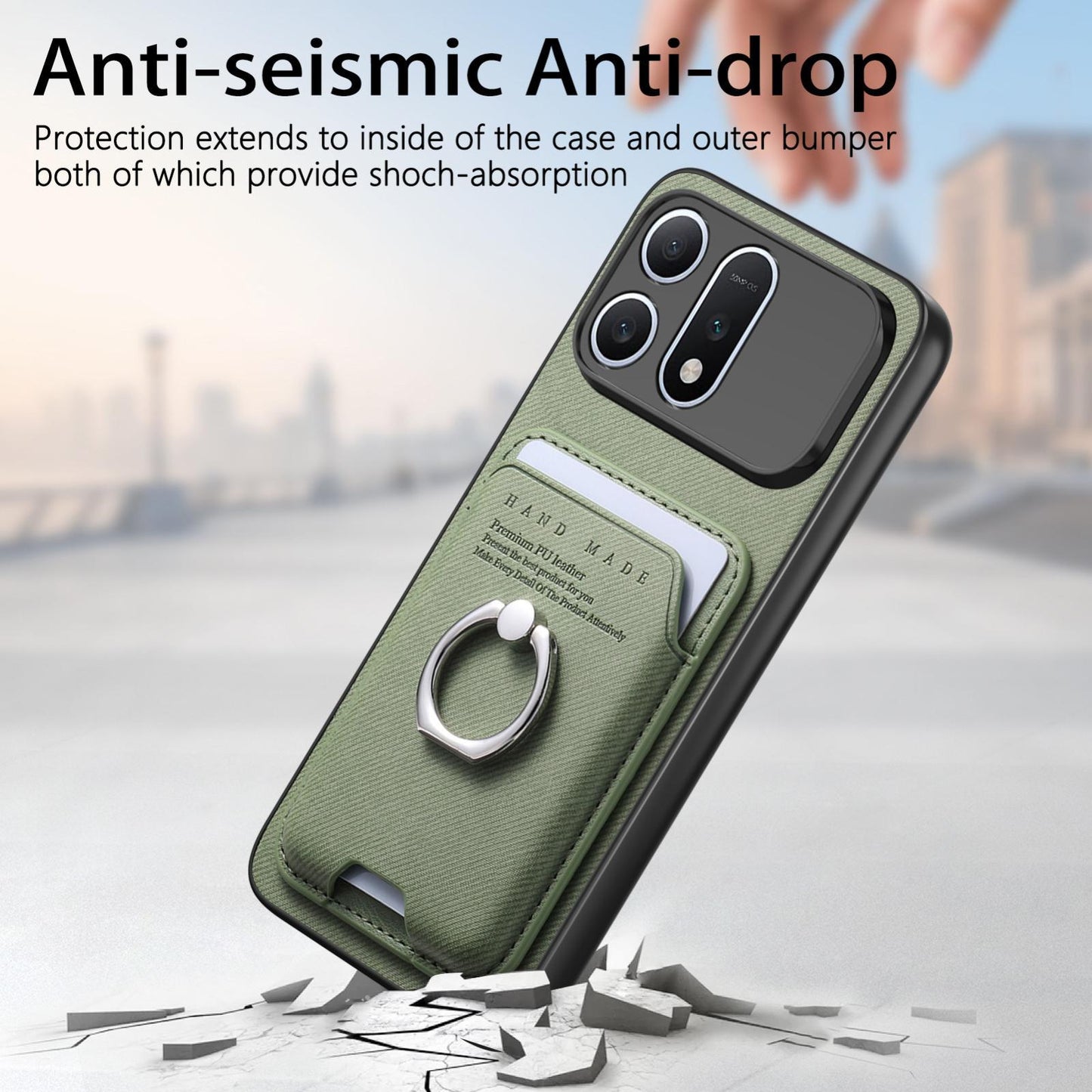 For Honor Win Turbo 5G Twill Fabric Card Bag Ring Magnetic Back Phone Case(Green)