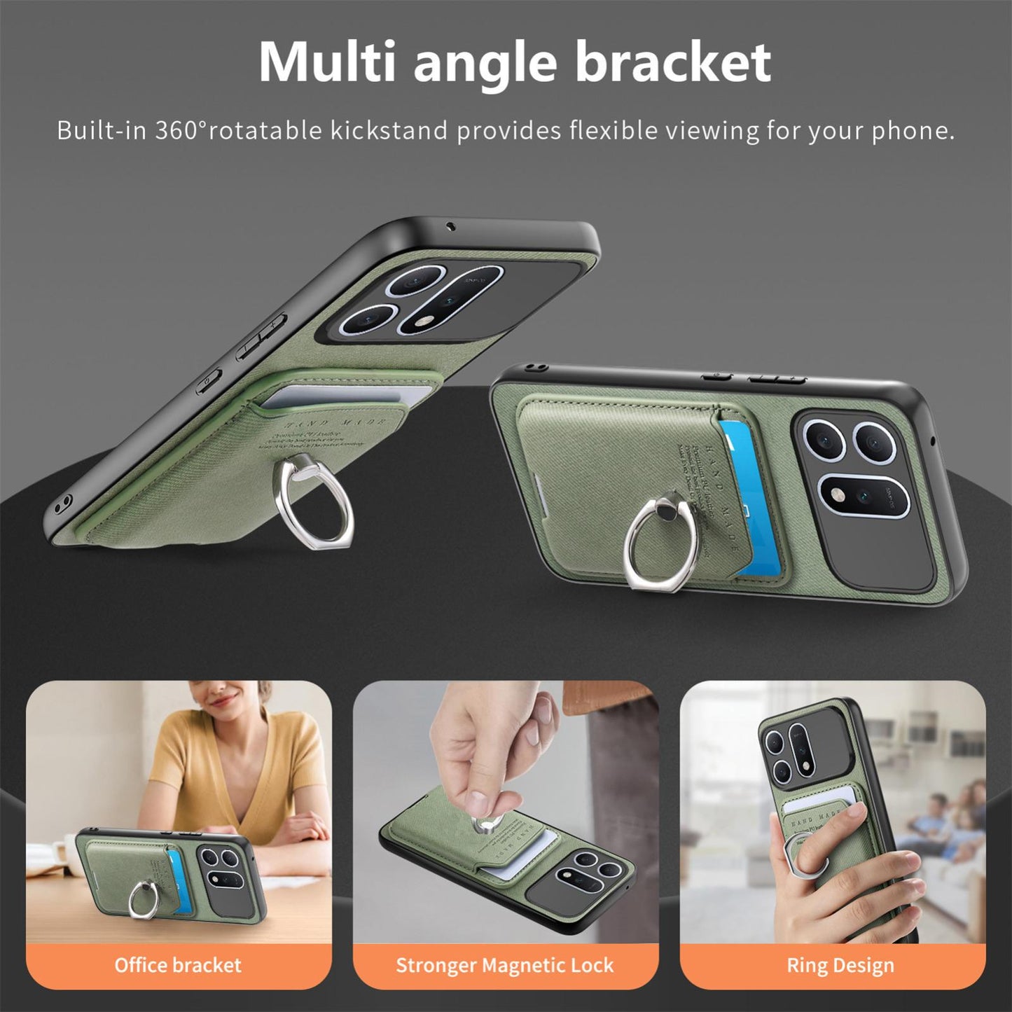 For Honor Win Turbo 5G Twill Fabric Card Bag Ring Magnetic Back Phone Case(Green)