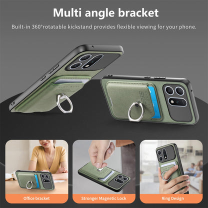 For Honor Win Turbo 5G Twill Fabric Card Bag Ring Magnetic Back Phone Case(Green)