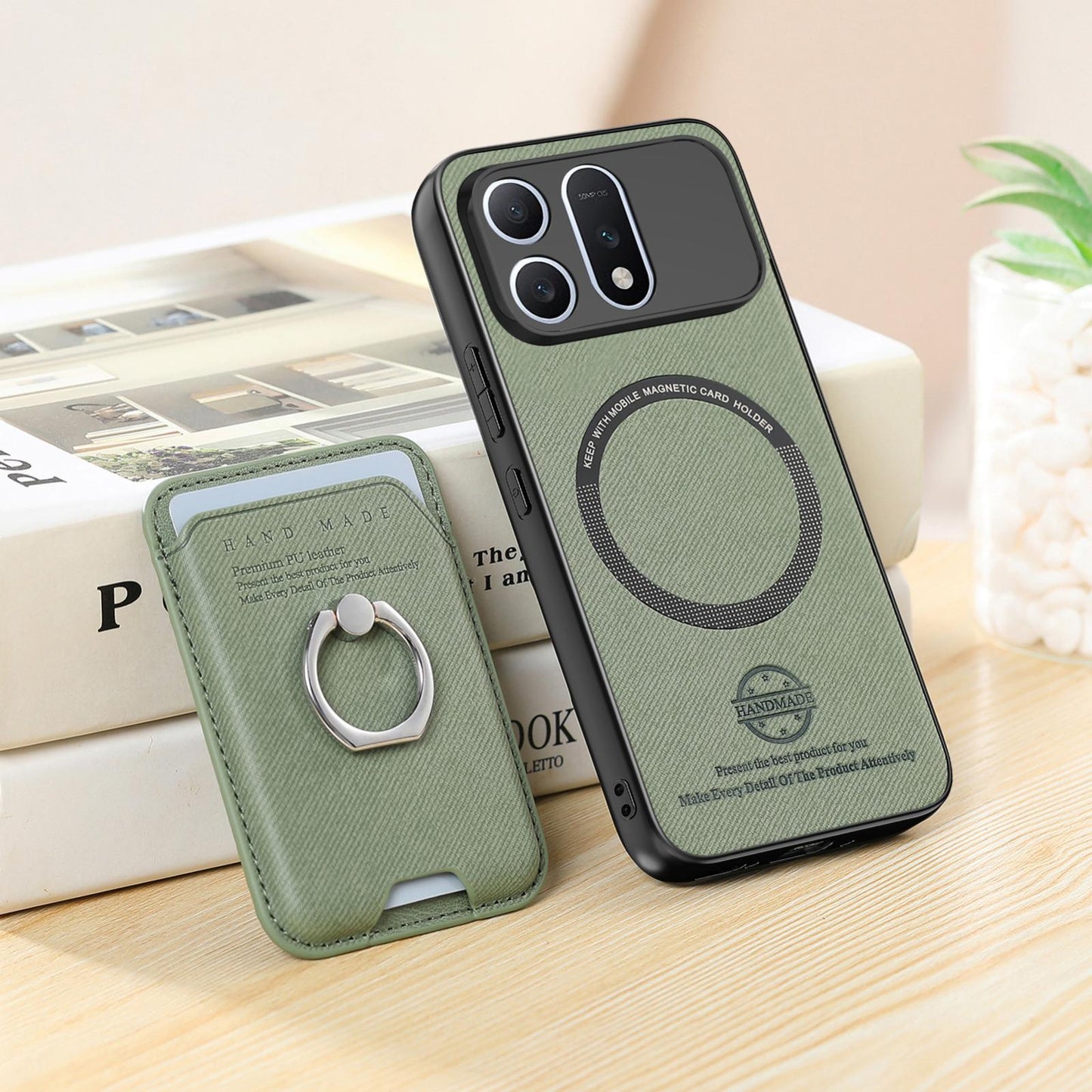 For Honor Win Turbo 5G Twill Fabric Card Bag Ring Magnetic Back Phone Case(Green)