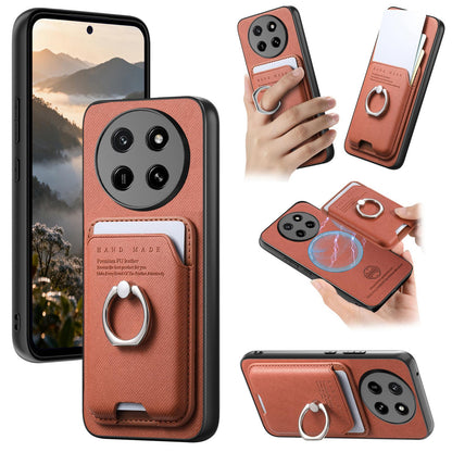 For Honor X80 Pro Max 5G Twill Fabric Card Bag Ring Magnetic Back Phone Case(Brown)