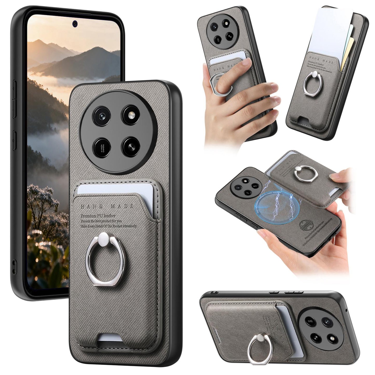 For Honor X80 Pro Max 5G Twill Fabric Card Bag Ring Magnetic Back Phone Case(Gray)
