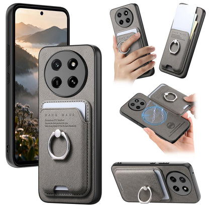 For Honor X80 Pro Max 5G Twill Fabric Card Bag Ring Magnetic Back Phone Case(Gray)