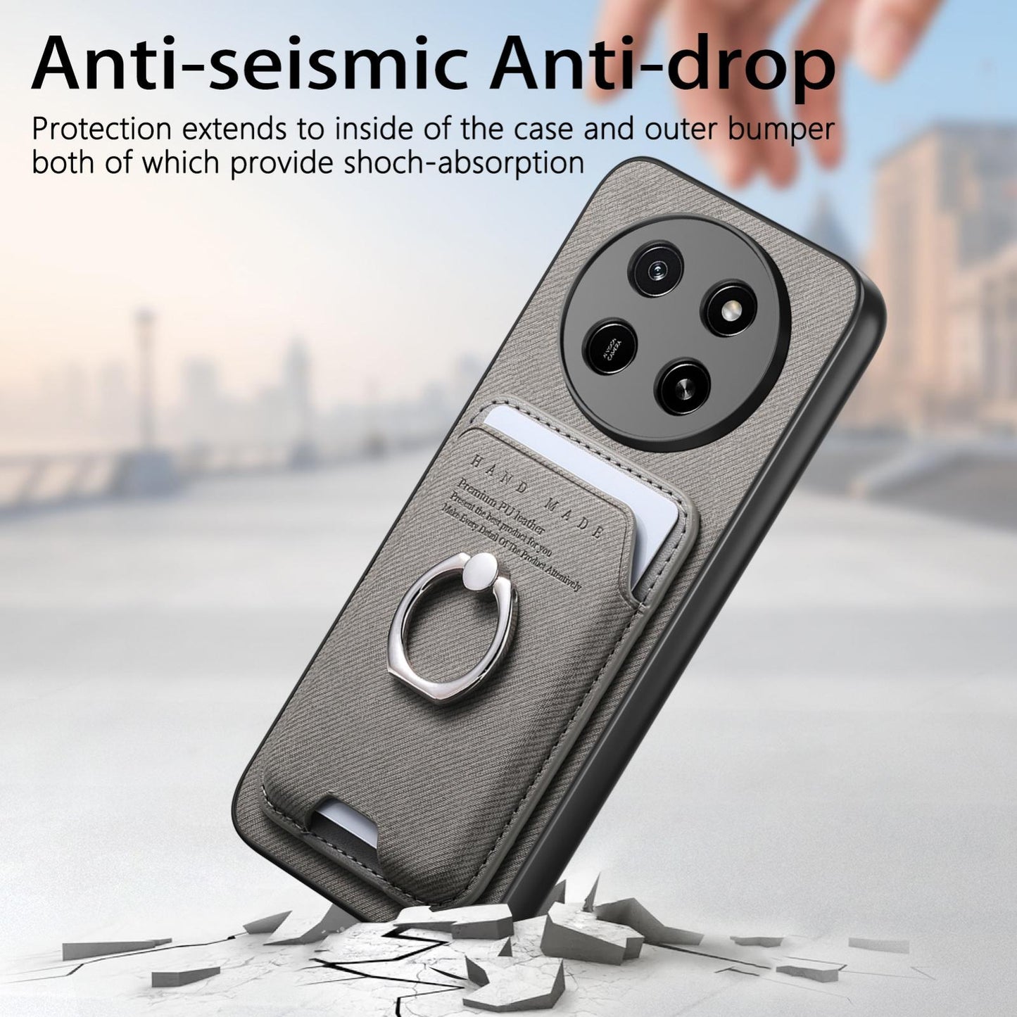 For Honor X80 Pro Max 5G Twill Fabric Card Bag Ring Magnetic Back Phone Case(Gray)