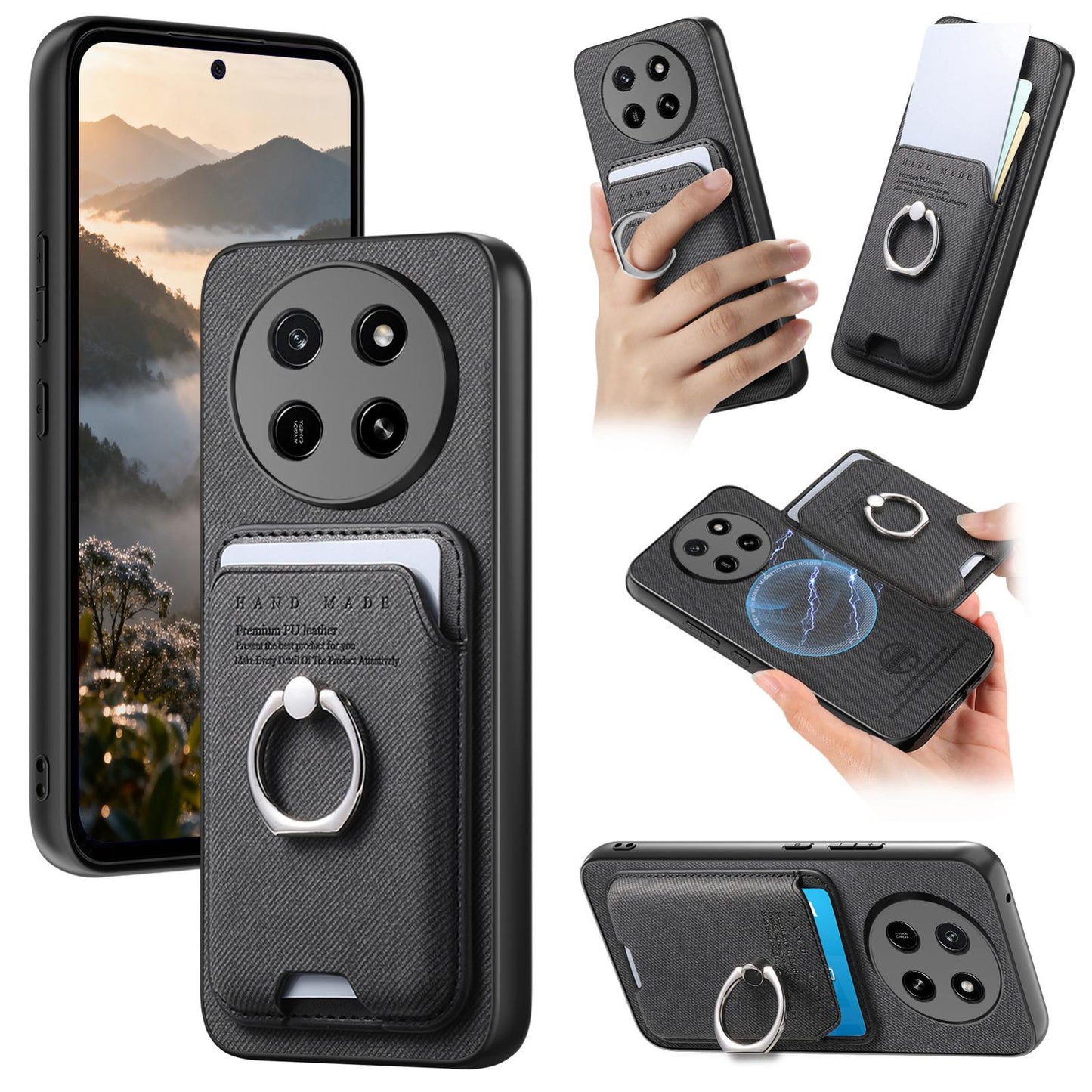 For Honor X80 Pro Max 5G Twill Fabric Card Bag Ring Magnetic Back Phone Case(Black)