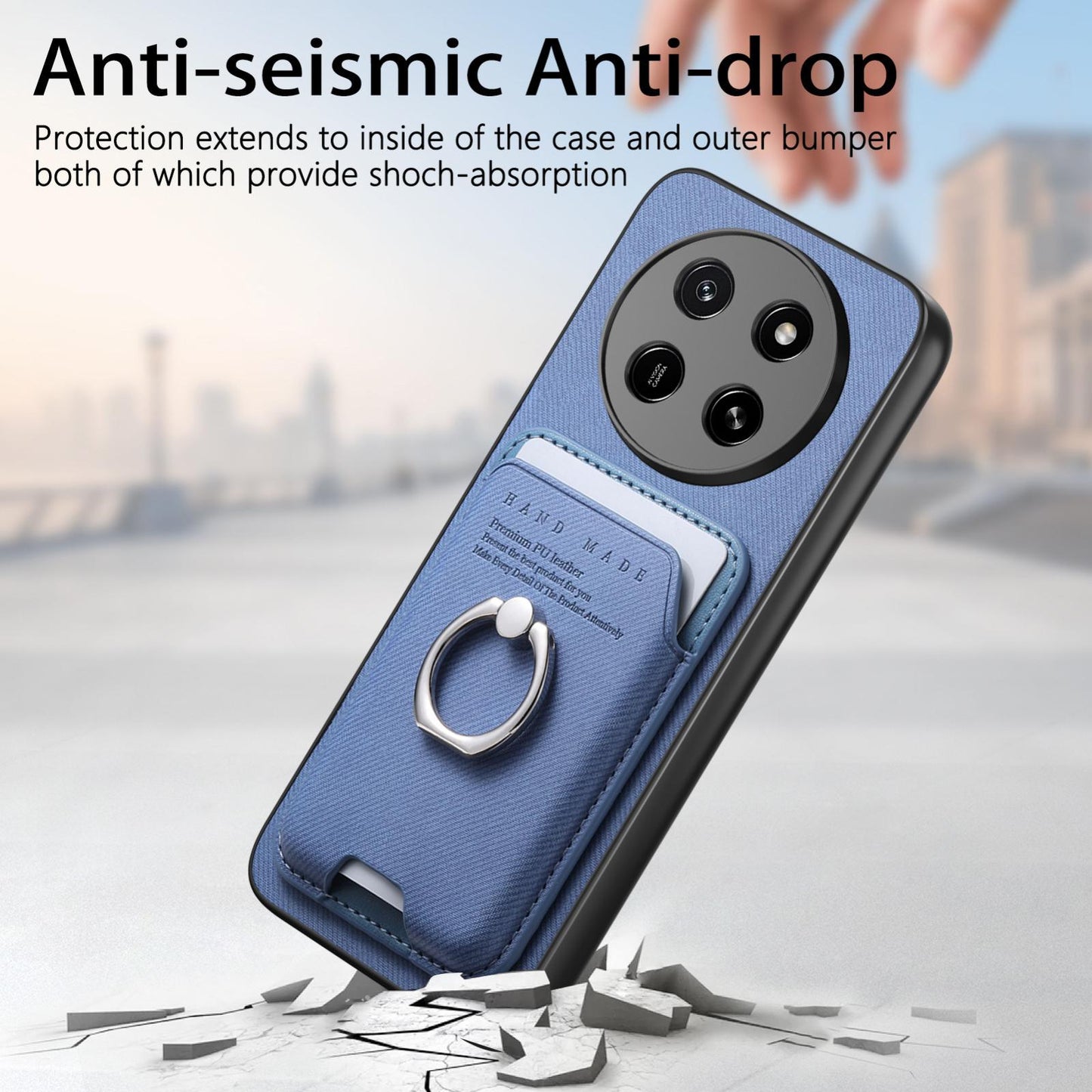 For Honor X80 Pro Max 5G Twill Fabric Card Bag Ring Magnetic Back Phone Case(Blue)