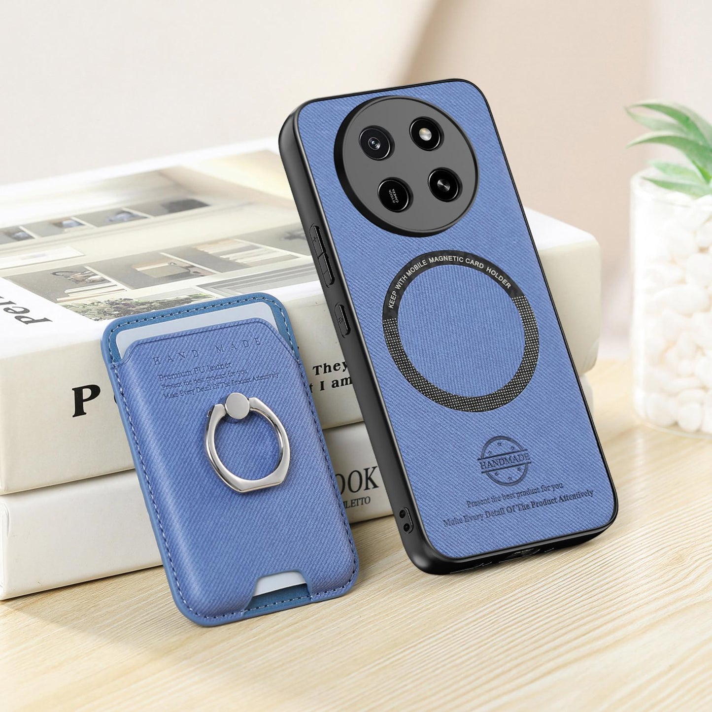 For Honor X80 Pro Max 5G Twill Fabric Card Bag Ring Magnetic Back Phone Case(Blue)