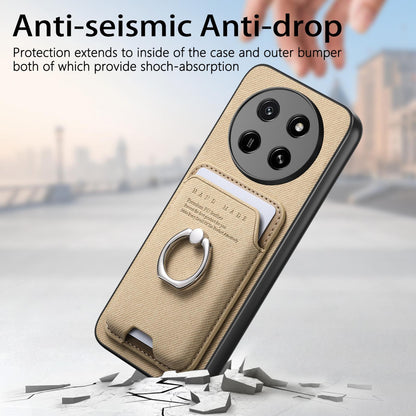 For Honor X80 Pro Max 5G Twill Fabric Card Bag Ring Magnetic Back Phone Case(Khaki)