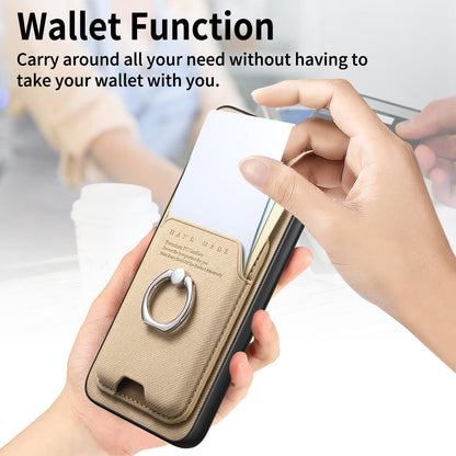 For Honor X80 Pro Max 5G Twill Fabric Card Bag Ring Magnetic Back Phone Case(Khaki)