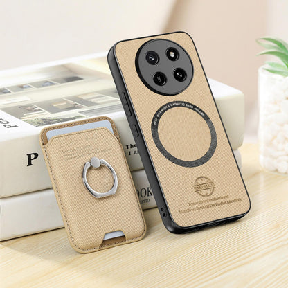 For Honor X80 Pro Max 5G Twill Fabric Card Bag Ring Magnetic Back Phone Case(Khaki)