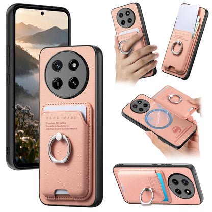 For Honor X80 Pro Max 5G Twill Fabric Card Bag Ring Magnetic Back Phone Case(Pink)