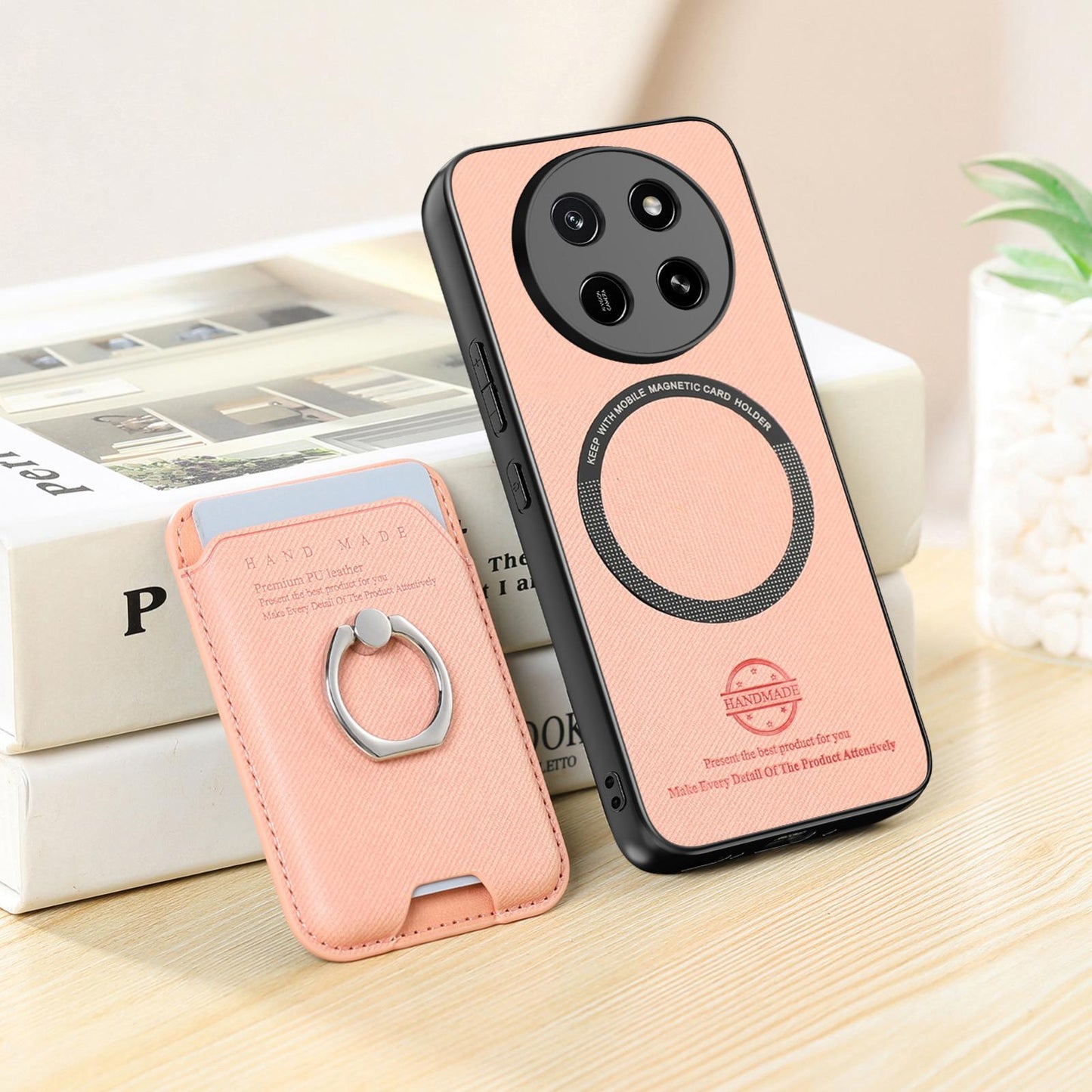 For Honor X80 Pro Max 5G Twill Fabric Card Bag Ring Magnetic Back Phone Case(Pink)