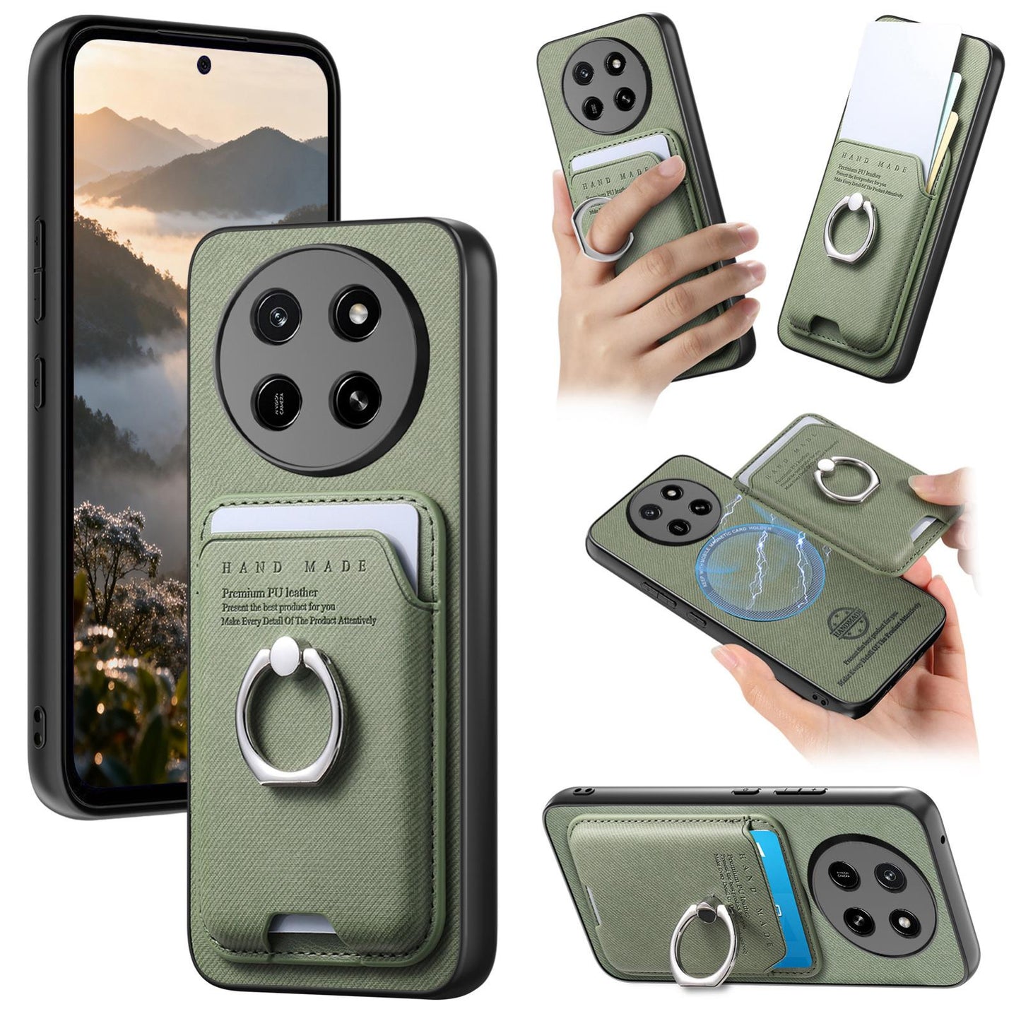 For Honor X80 Pro Max 5G Twill Fabric Card Bag Ring Magnetic Back Phone Case(Green)