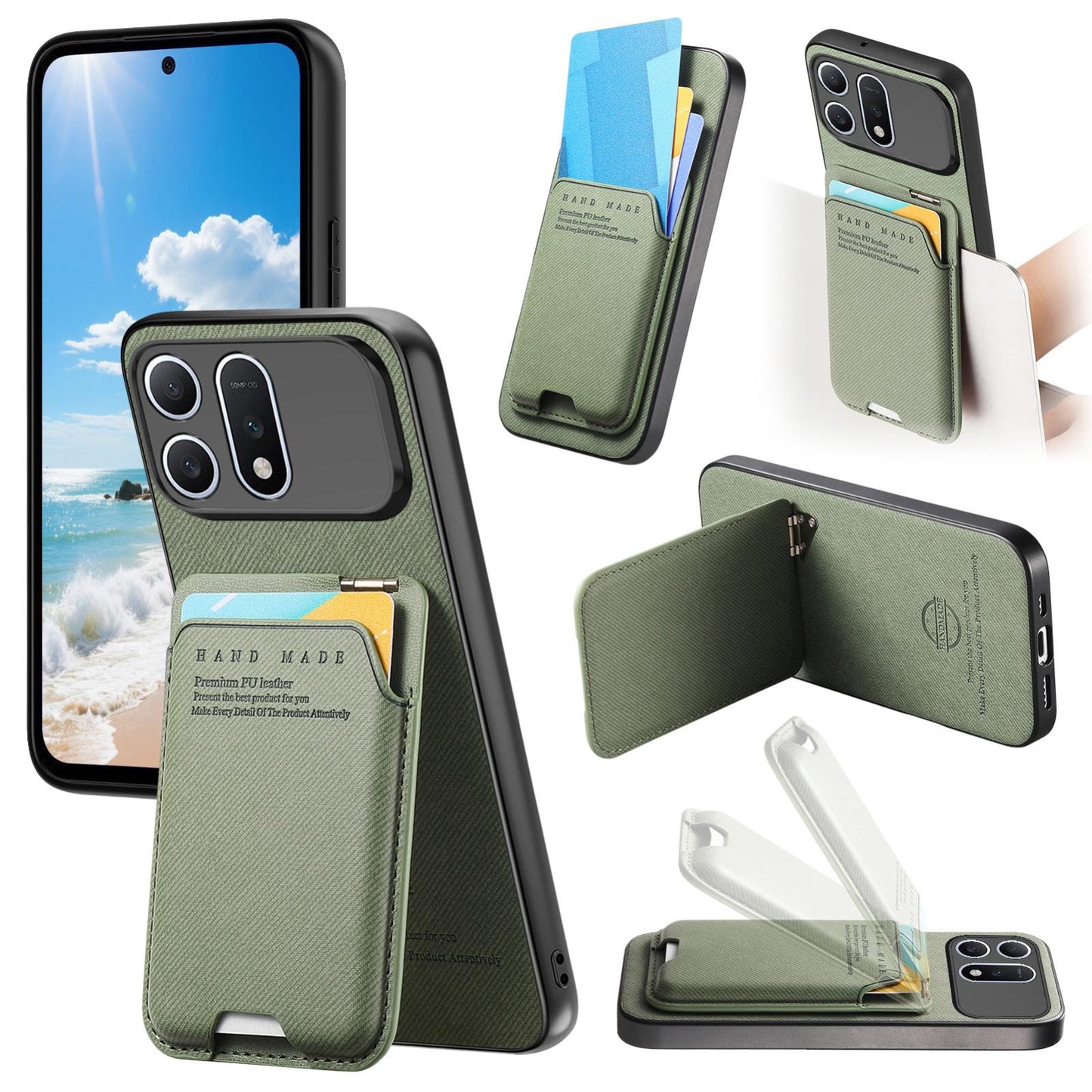 For Honor Win Turbo 5G Twill Fabric Ultra-thin Hinge Card Bag Holder Back Phone Case(Green)