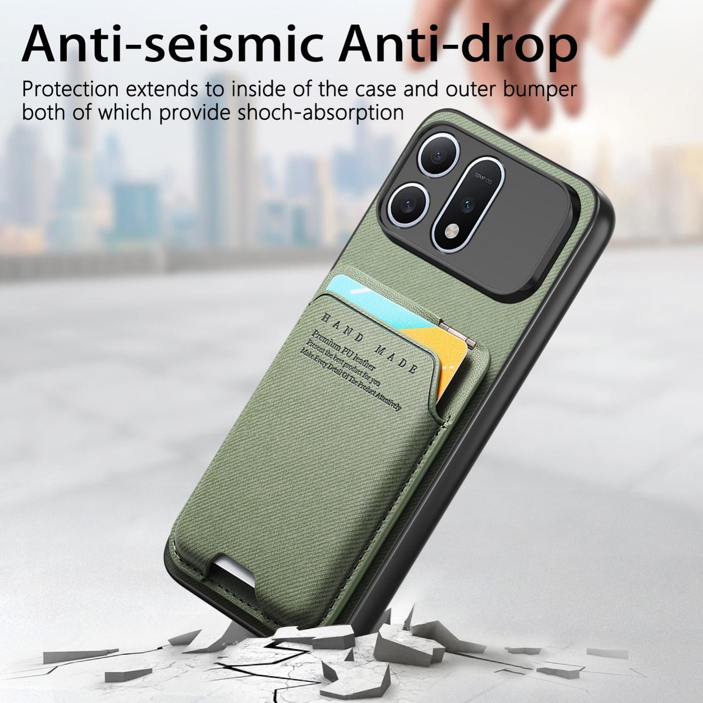 For Honor Win Turbo 5G Twill Fabric Ultra-thin Hinge Card Bag Holder Back Phone Case(Green)