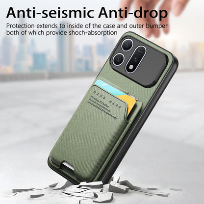 For Honor Win Turbo 5G Twill Fabric Ultra-thin Hinge Card Bag Holder Back Phone Case(Green)