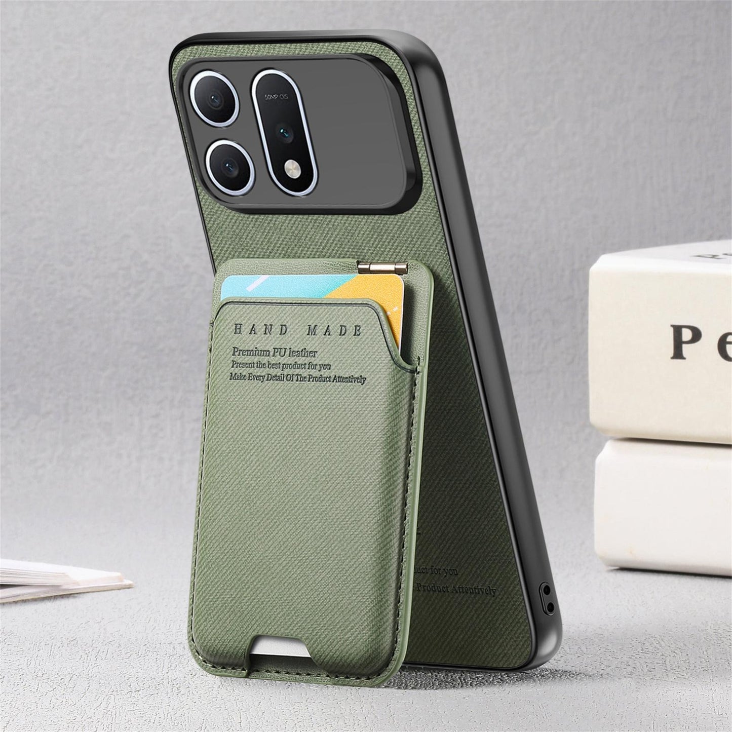 For Honor Win Turbo 5G Twill Fabric Ultra-thin Hinge Card Bag Holder Back Phone Case(Green)