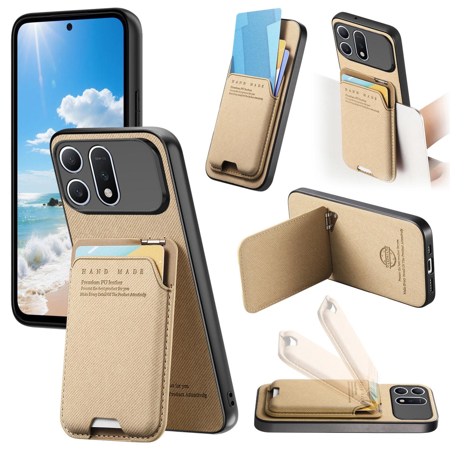 For Honor Win Turbo 5G Twill Fabric Ultra-thin Hinge Card Bag Holder Back Phone Case(Khaki)