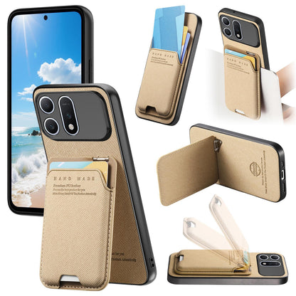 For Honor Win Turbo 5G Twill Fabric Ultra-thin Hinge Card Bag Holder Back Phone Case(Khaki)