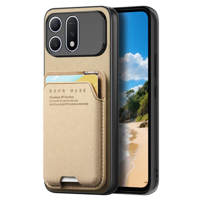 For Honor Win Turbo 5G Twill Fabric Ultra-thin Hinge Card Bag Holder Back Phone Case(Khaki)