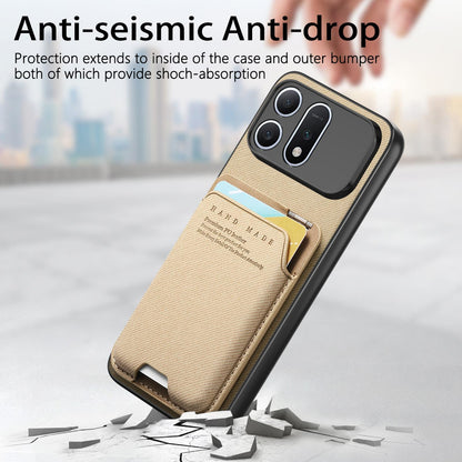 For Honor Win Turbo 5G Twill Fabric Ultra-thin Hinge Card Bag Holder Back Phone Case(Khaki)