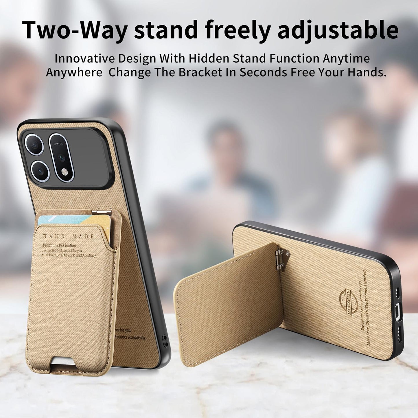 For Honor Win Turbo 5G Twill Fabric Ultra-thin Hinge Card Bag Holder Back Phone Case(Khaki)