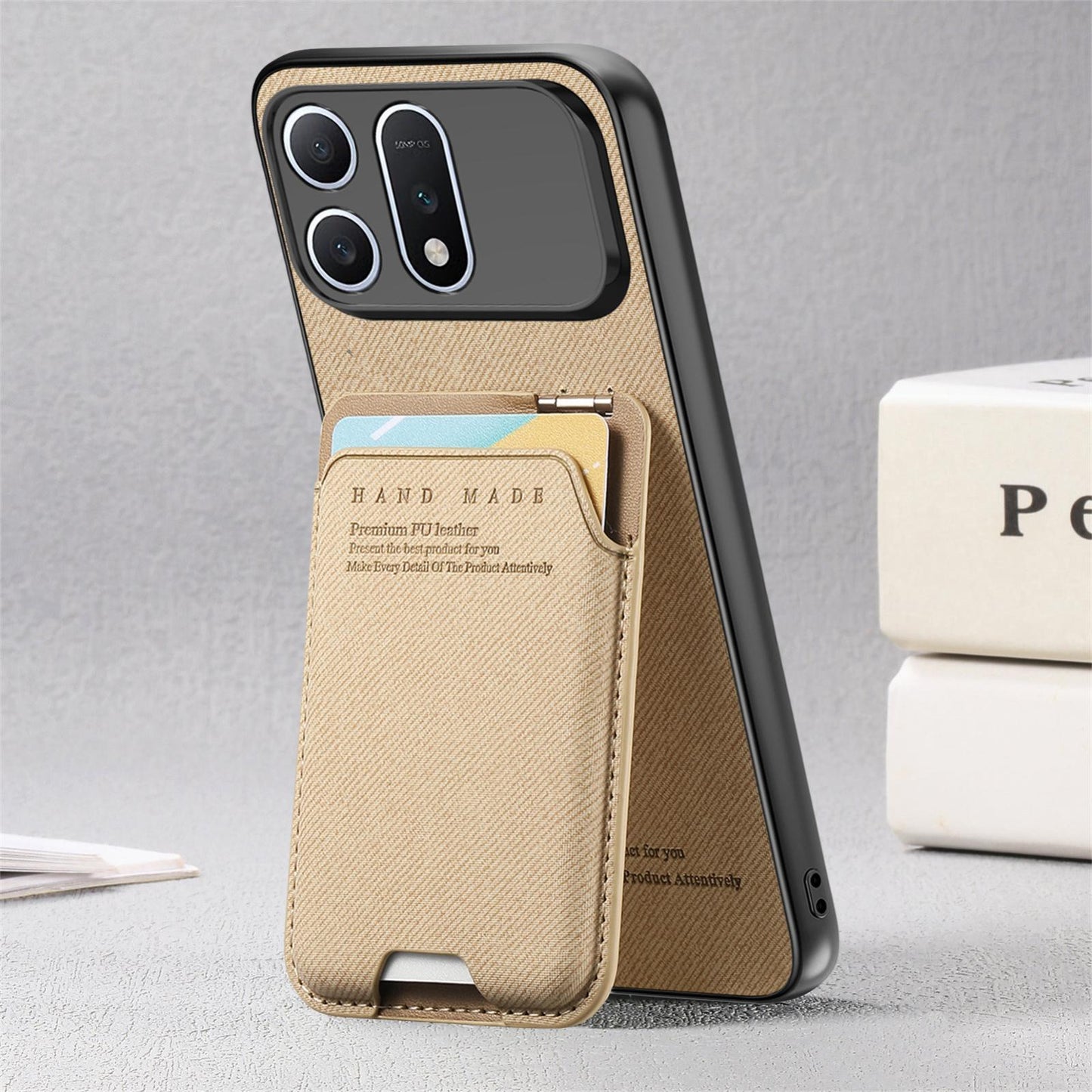 For Honor Win Turbo 5G Twill Fabric Ultra-thin Hinge Card Bag Holder Back Phone Case(Khaki)