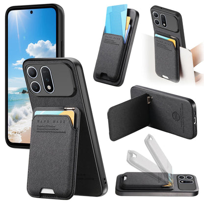 For Honor Win Turbo 5G Twill Fabric Ultra-thin Hinge Card Bag Holder Back Phone Case(Black)