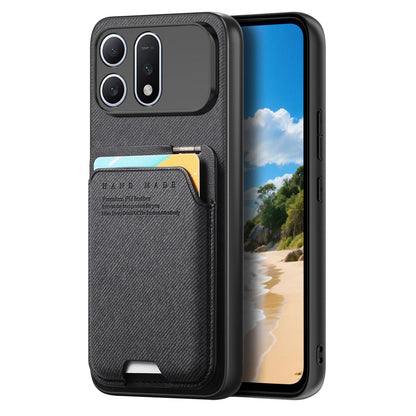 For Honor Win Turbo 5G Twill Fabric Ultra-thin Hinge Card Bag Holder Back Phone Case(Black)