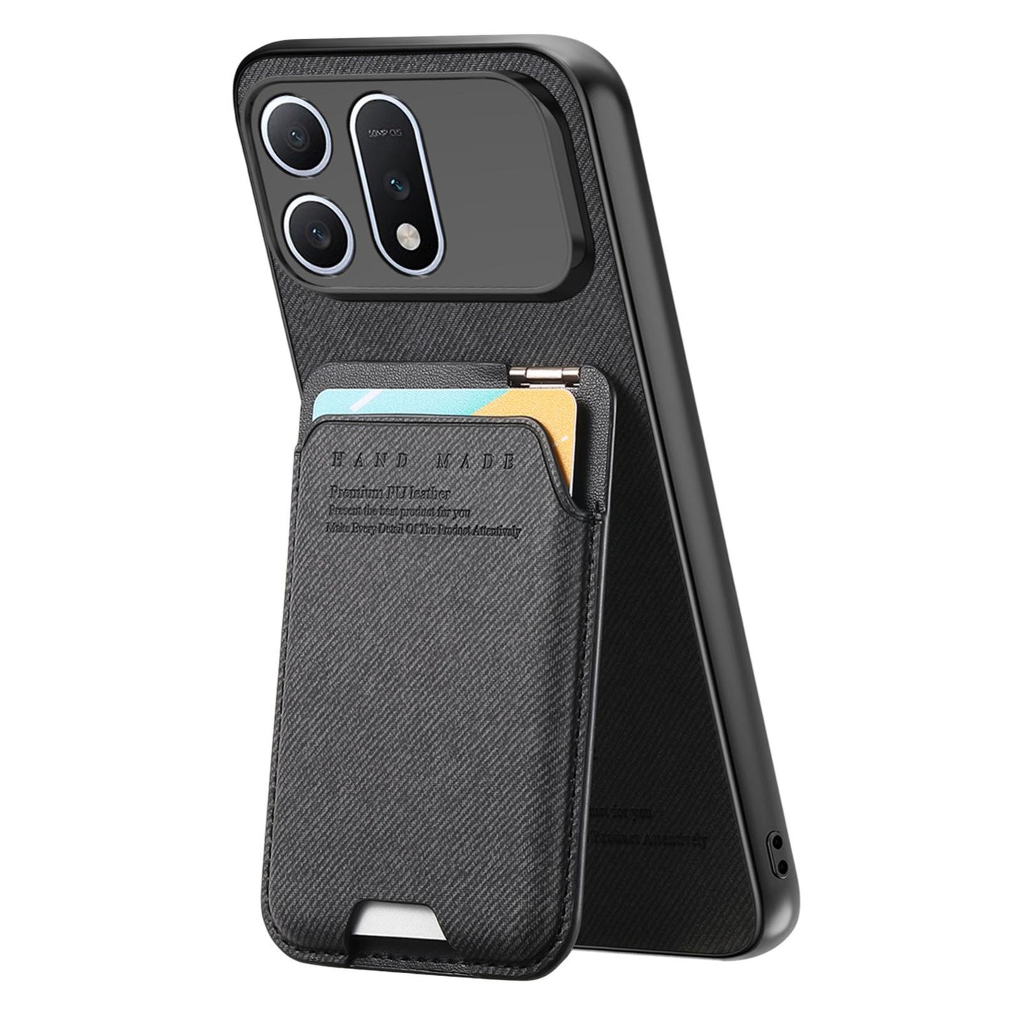 For Honor Win Turbo 5G Twill Fabric Ultra-thin Hinge Card Bag Holder Back Phone Case(Black)