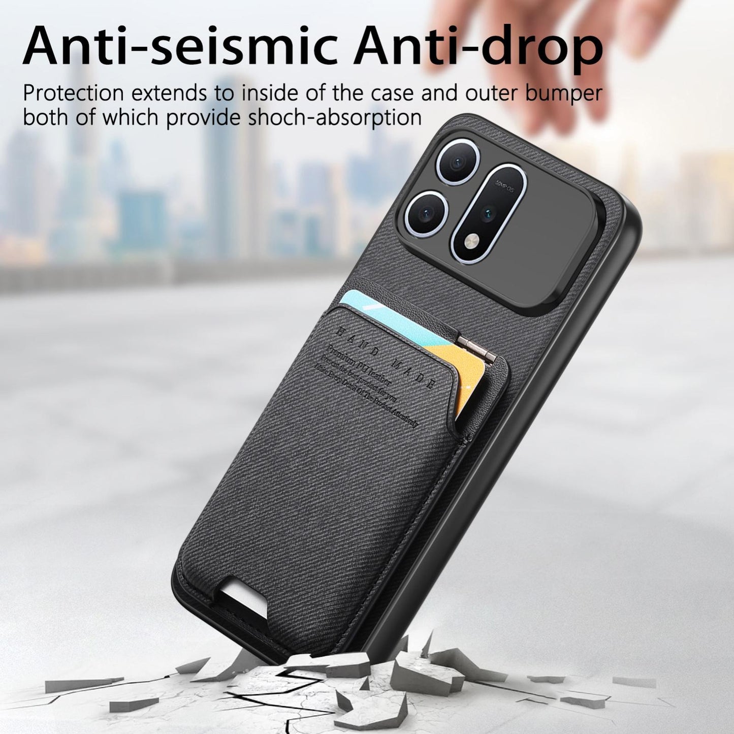 For Honor Win Turbo 5G Twill Fabric Ultra-thin Hinge Card Bag Holder Back Phone Case(Black)