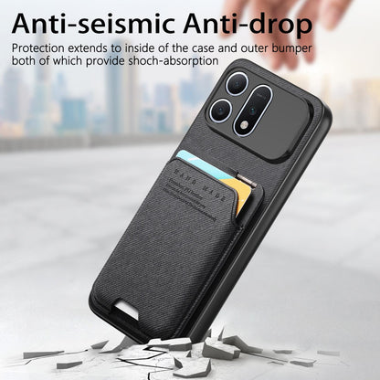 For Honor Win Turbo 5G Twill Fabric Ultra-thin Hinge Card Bag Holder Back Phone Case(Black)