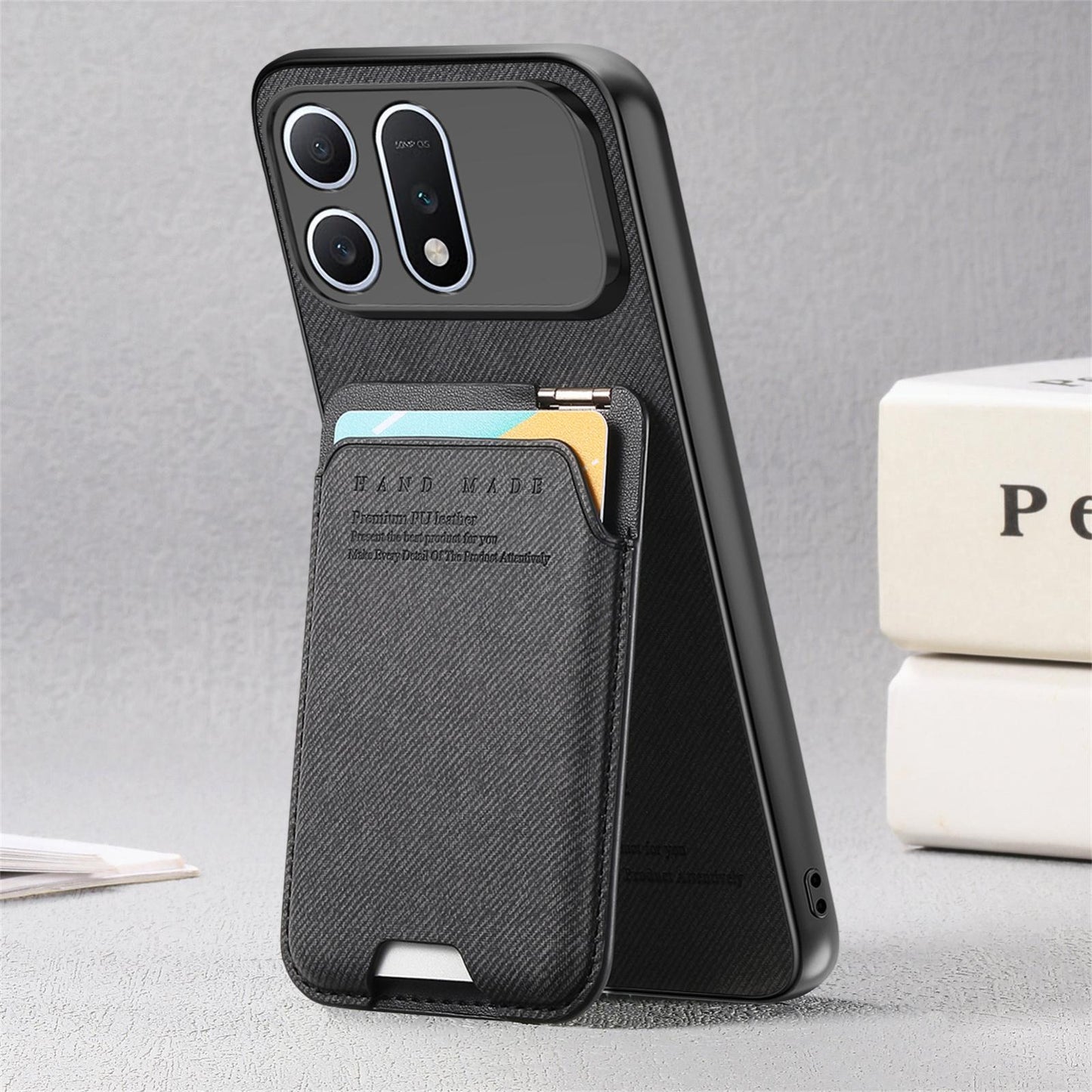 For Honor Win Turbo 5G Twill Fabric Ultra-thin Hinge Card Bag Holder Back Phone Case(Black)