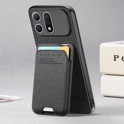 For Honor Win Turbo 5G Twill Fabric Ultra-thin Hinge Card Bag Holder Back Phone Case(Black)