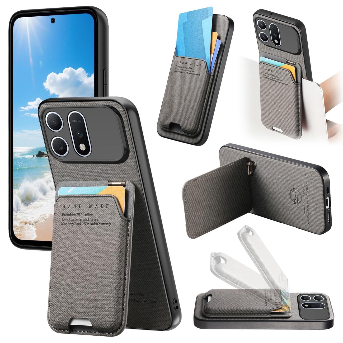 For Honor Win Turbo 5G Twill Fabric Ultra-thin Hinge Card Bag Holder Back Phone Case(Gray)