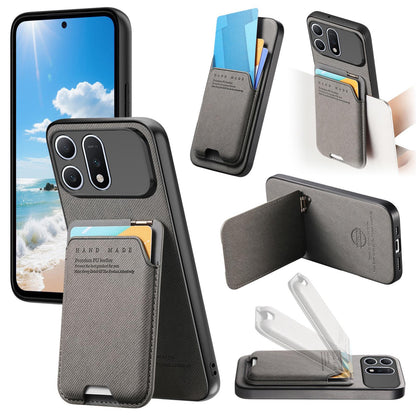 For Honor Win Turbo 5G Twill Fabric Ultra-thin Hinge Card Bag Holder Back Phone Case(Gray)