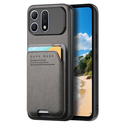 For Honor Win Turbo 5G Twill Fabric Ultra-thin Hinge Card Bag Holder Back Phone Case(Gray)