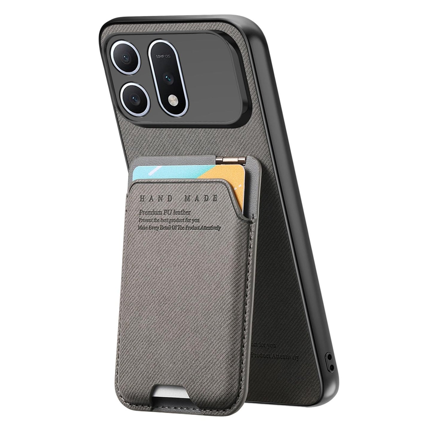 For Honor Win Turbo 5G Twill Fabric Ultra-thin Hinge Card Bag Holder Back Phone Case(Gray)