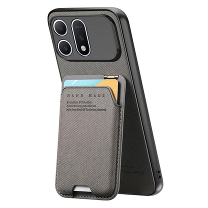 For Honor Win Turbo 5G Twill Fabric Ultra-thin Hinge Card Bag Holder Back Phone Case(Gray)