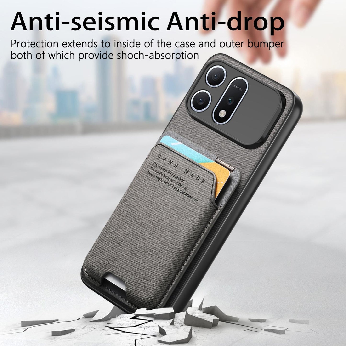 For Honor Win Turbo 5G Twill Fabric Ultra-thin Hinge Card Bag Holder Back Phone Case(Gray)
